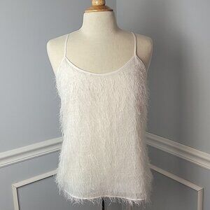 J.CREW Retro 1920s Flapper White Eyelash Fringe Racer Back Party Cami Shell Top